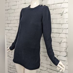 Burberry sweater dark navy blue long crew neck jumper  shoulder snaps small fit